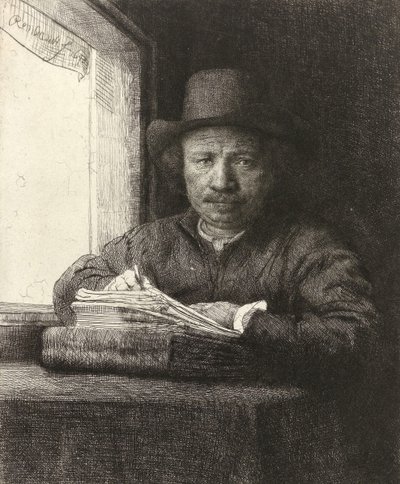 Önarckép rézkarc egy ablaknál, 1648 alkotó: Rembrandt van Rijn