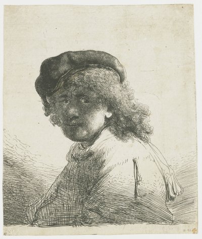 Önarckép sapkában és sálban sötét arccal: mellszobor alkotó: Rembrandt van Rijn