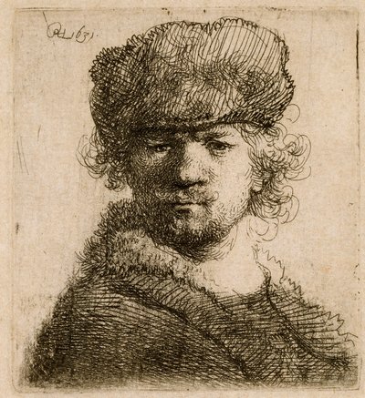 Önarckép nehéz szőrme sapkában: mellszobor, 1631. alkotó: Rembrandt van Rijn