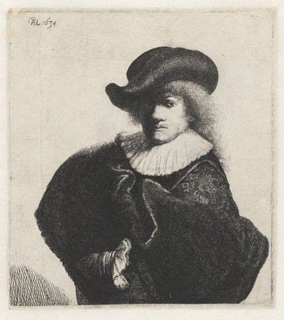 Önarckép puha sapkában és hímzett köpenyben, 1634. alkotó: Rembrandt van Rijn