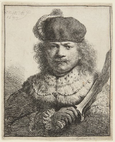 Önarckép felemelt karddal alkotó: Rembrandt van Rijn