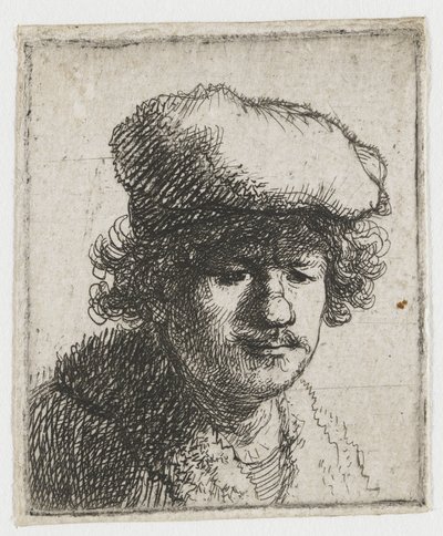 Önarckép előrehúzott sapkával alkotó: Rembrandt van Rijn