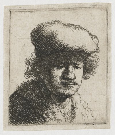 Önarckép előrehúzott sapkával alkotó: Rembrandt van Rijn