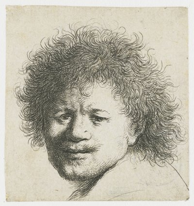 Önarckép hosszú, dús hajjal: csak fej alkotó: Rembrandt van Rijn