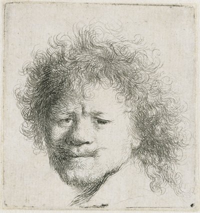 Önarckép hosszú, dús hajjal: csak a fej alkotó: Rembrandt van Rijn