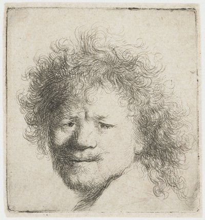 Önarckép hosszú, dús hajjal: csak a fej alkotó: Rembrandt van Rijn