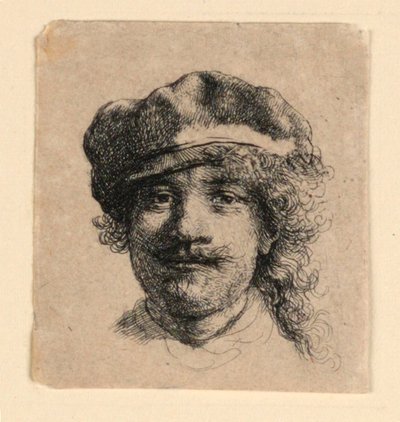 Önarckép puha sapkát viselve: Teljes arc, csak fej alkotó: Rembrandt van Rijn