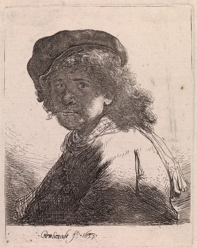 Önarckép sapkában és sálban, sötét arcú alkotó: Rembrandt van Rijn