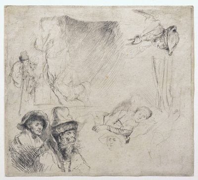 Tanulmányi lap (egy nővel, aki betegen fekszik az ágyban) alkotó: Rembrandt van Rijn