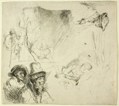 Tanulmányi lap, egy nővel, aki betegen fekszik az ágyban alkotó: Rembrandt van Rijn