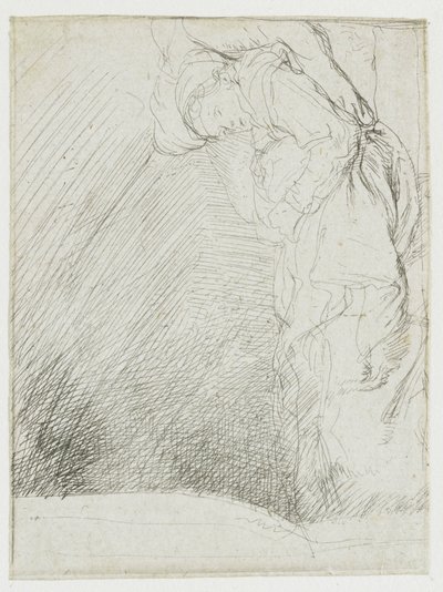 Tanulmánylap, amelyen egy beteg nő fekszik az ágyban alkotó: Rembrandt van Rijn