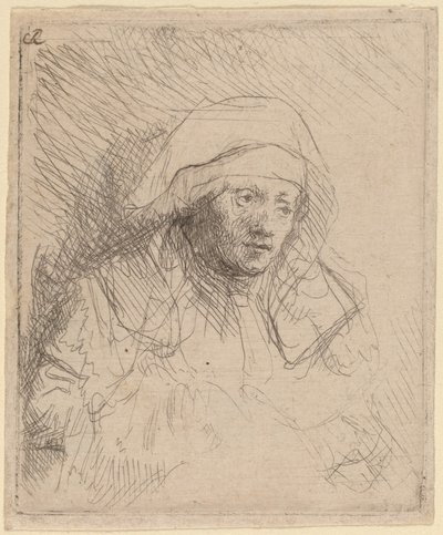 Beteg nő nagy fehér fejdísszel (Saskia) alkotó: Rembrandt van Rijn