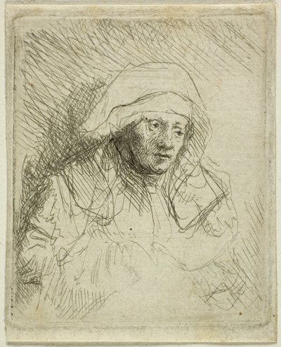 Beteg nő nagy fehér fejdísszel (Saskia) alkotó: Rembrandt van Rijn