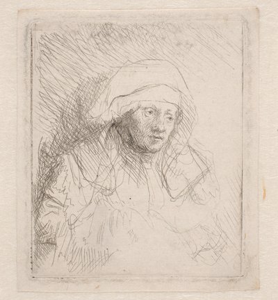 Beteg nő, nagy fehér fejdísszel (Saskia) alkotó: Rembrandt van Rijn