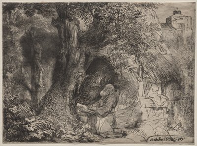 Szent Ferenc imádkozik egy fa alatt alkotó: Rembrandt van Rijn