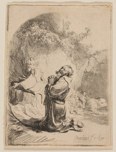Imádkozó Szent Jeromos: íves alkotó: Rembrandt van Rijn