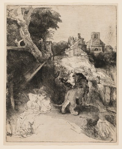 Szent Jeromos olasz tájon olvas alkotó: Rembrandt van Rijn