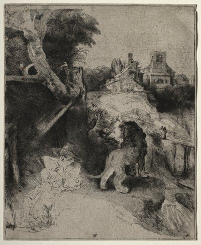 Szent Jeromos Olvasó olasz tájon, c. 1653. alkotó: Rembrandt van Rijn