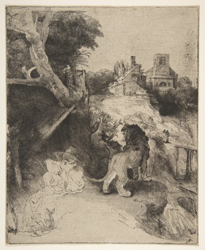 Szent Jeromos olvasás olasz tájon, kb. 1653. alkotó: Rembrandt van Rijn