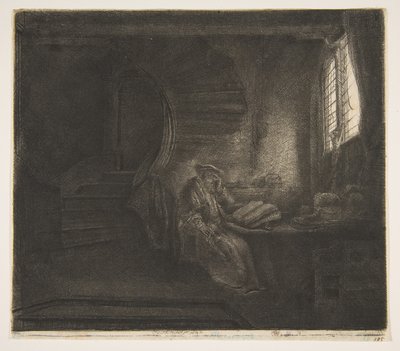Szent Jeromos egy sötét kamrában, 1642. alkotó: Rembrandt van Rijn