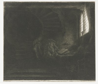 Szent Jeromos egy sötét kamrában alkotó: Rembrandt van Rijn