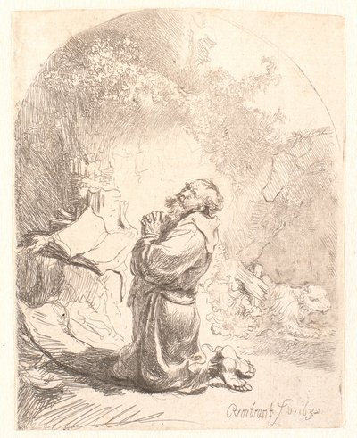 Imádkozó Szent Jeromos: íves lenyomat alkotó: Rembrandt van Rijn