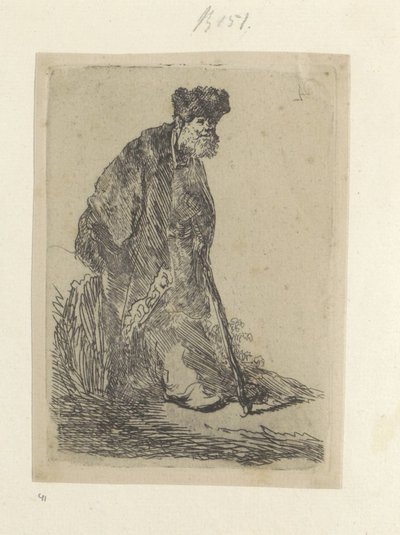 Staande ember een lange mantel bontmuts Nyolcvanöt eredeti nyomat gyűjteménye (sorozat címe) alkotó: Rembrandt van Rijn