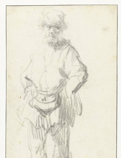Álló ember egy tasakkal alkotó: Rembrandt van Rijn