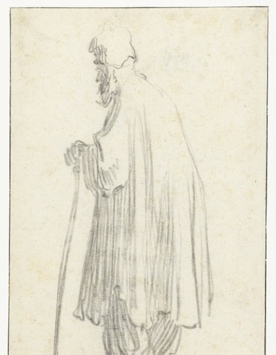Álló ember bottal, balra fordulva alkotó: Rembrandt van Rijn