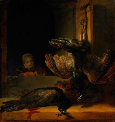 Csendélet két pávával és egy lánnyal, 1639 körül alkotó: Rembrandt van Rijn