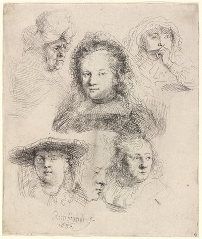 A Saskia és mások vezetőjének tanulmányai alkotó: Rembrandt van Rijn