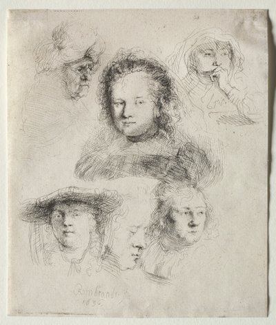 A Saskia és mások vezetőjének tanulmányai alkotó: Rembrandt van Rijn