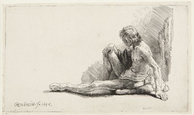 Aktrajz (A földön ülő férfi) (Bartsch 196, a két változat közül a második; H. 221; Muntz 137 II) alkotó: Rembrandt van Rijn