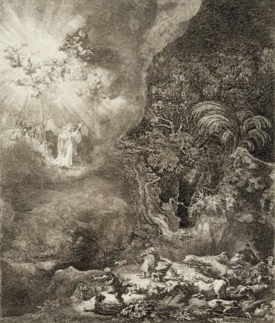 A pásztorok előtt megjelenő angyal alkotó: Rembrandt van Rijn