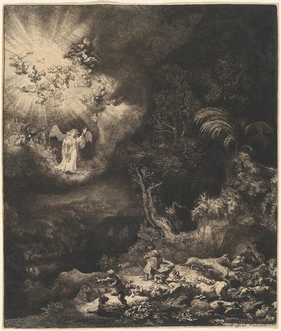 A pásztorok előtt megjelenő angyal alkotó: Rembrandt van Rijn
