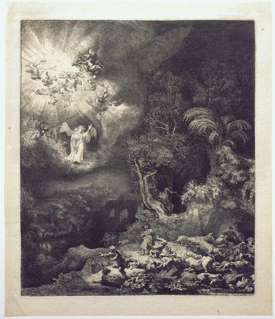 A pásztorok előtt megjelenő angyal alkotó: Rembrandt van Rijn