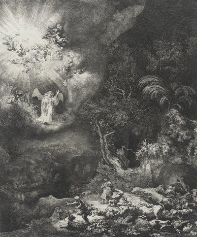 A pásztoroknak megjelenő angyal, 1634 alkotó: Rembrandt van Rijn