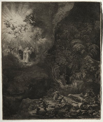 A pásztoroknak megjelenő angyal, 1634. alkotó: Rembrandt van Rijn
