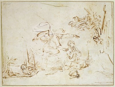 Az angyal megjelenik Hágárnak és Izmaelnek a vadonban (toll és barna tinta testszínnel a papíron) alkotó: Rembrandt van Rijn