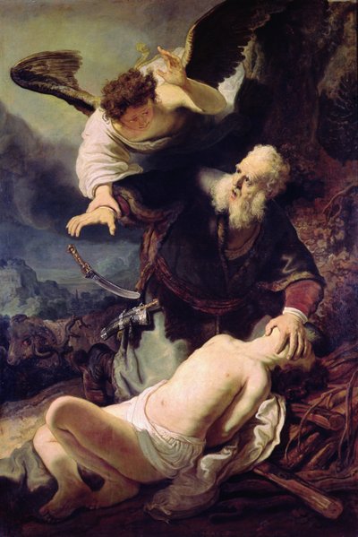 Az angyal, aki megállítja Ábrahámot Izsák feláldozásában, 1636 alkotó: Rembrandt van Rijn