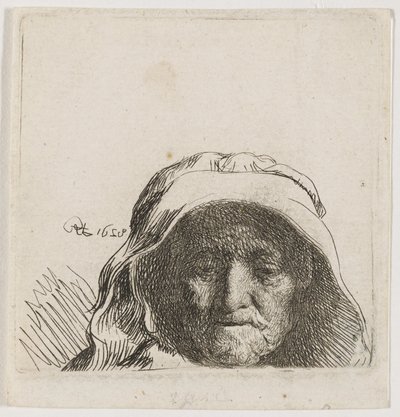 A művész édesanyja: csak a fej, teljes arc alkotó: Rembrandt van Rijn