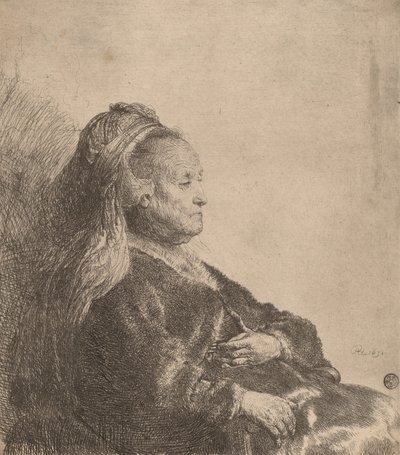 A művész anyja ülve, keleti fejdíszben, 1631. alkotó: Rembrandt van Rijn