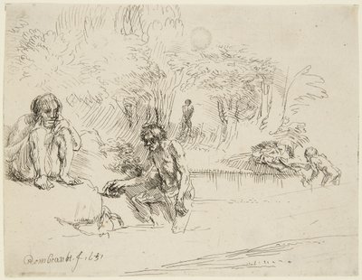 A fürdőzők (Bartsch 195; Hind 250 II) alkotó: Rembrandt van Rijn