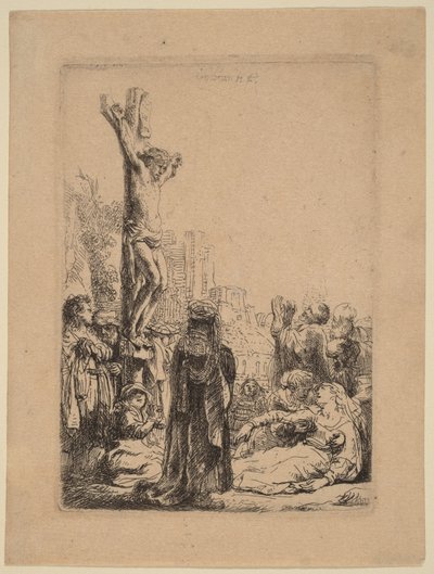 A keresztre feszítés: kis tányér alkotó: Rembrandt van Rijn