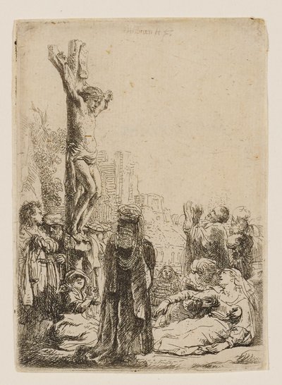 A keresztre feszítés: kis tányér alkotó: Rembrandt van Rijn