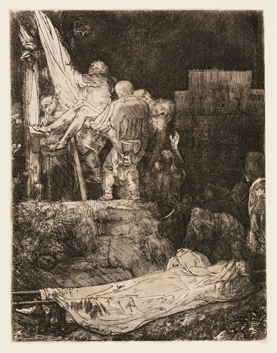 A keresztről való leszállás fáklyafénynél alkotó: Rembrandt van Rijn