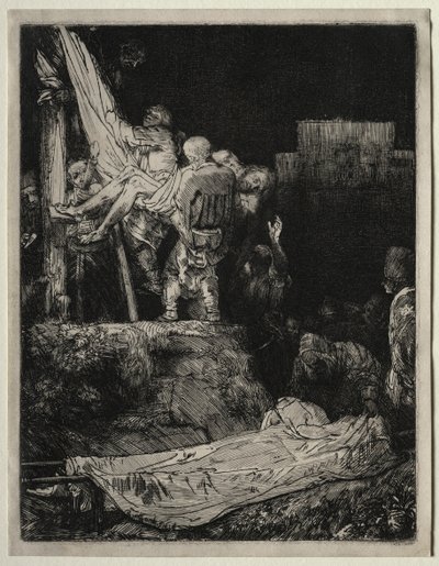 Leszállás a keresztről fáklyafénynél, 1654. alkotó: Rembrandt van Rijn