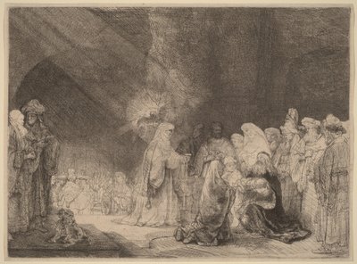 A templomi bemutatás: hosszúkás nyomat alkotó: Rembrandt van Rijn