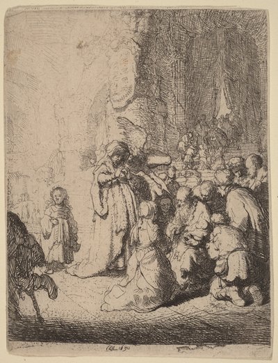 A templomi bemutatás az angyallal: kis táblakép alkotó: Rembrandt van Rijn