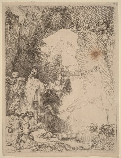 Lázár feltámasztása: kis tál alkotó: Rembrandt van Rijn